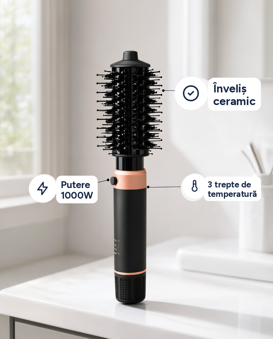 Perie rotativă cu aer cald Magic Hot Air Styler 1000W, 3 trepte