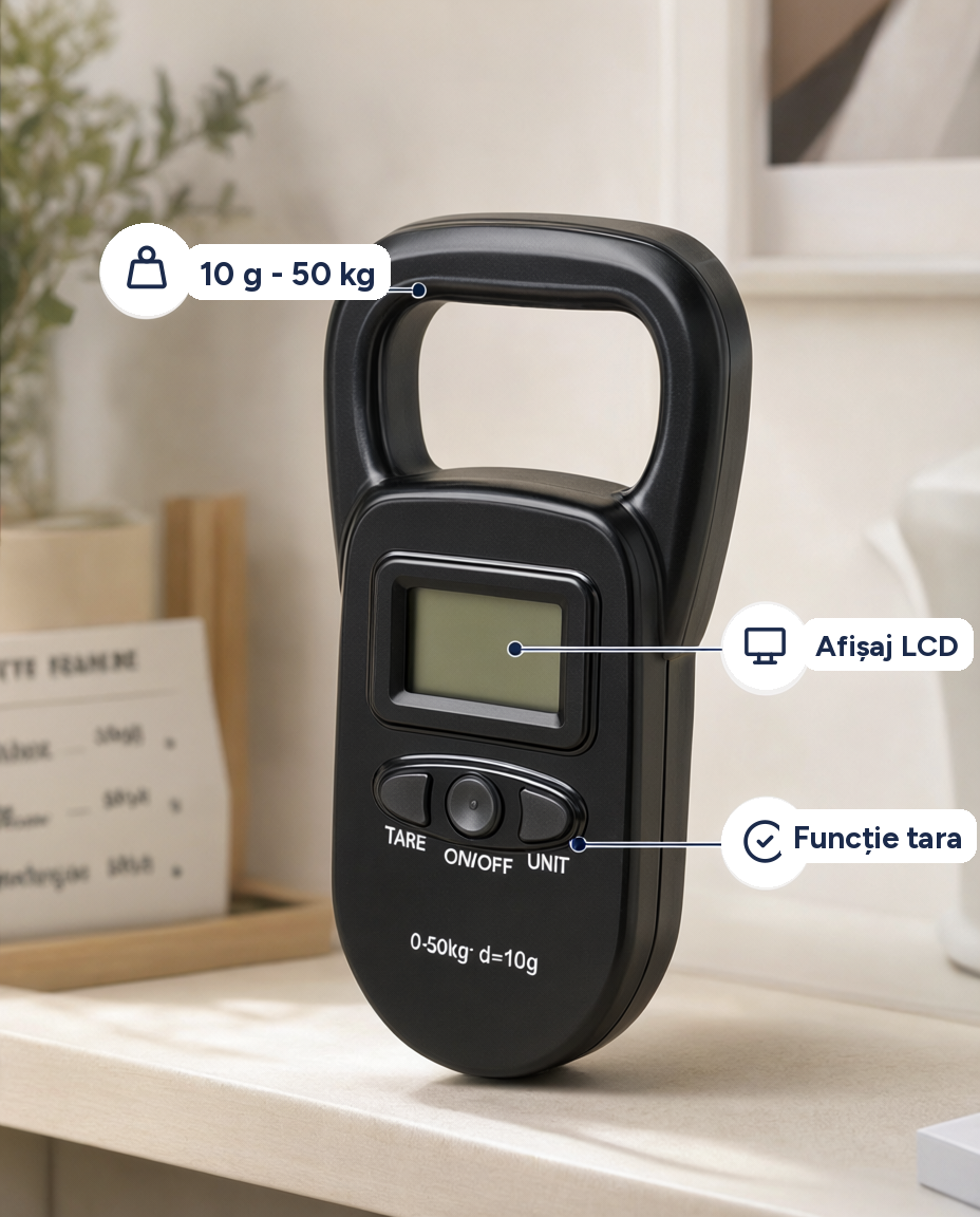 Cântar digital portabil pentru pescuit și bagaje, 10 g - 50 kg