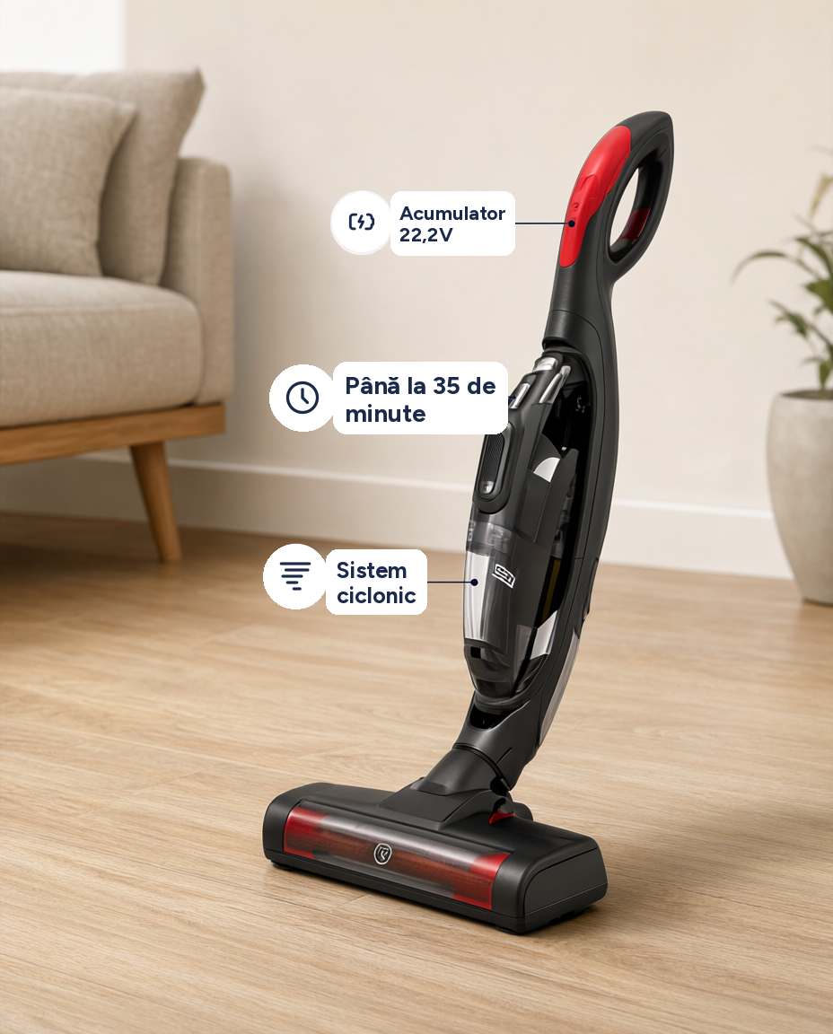 Aspirator fără fir 2 în 1 Teclo, 22,2V, autonomie 35 min