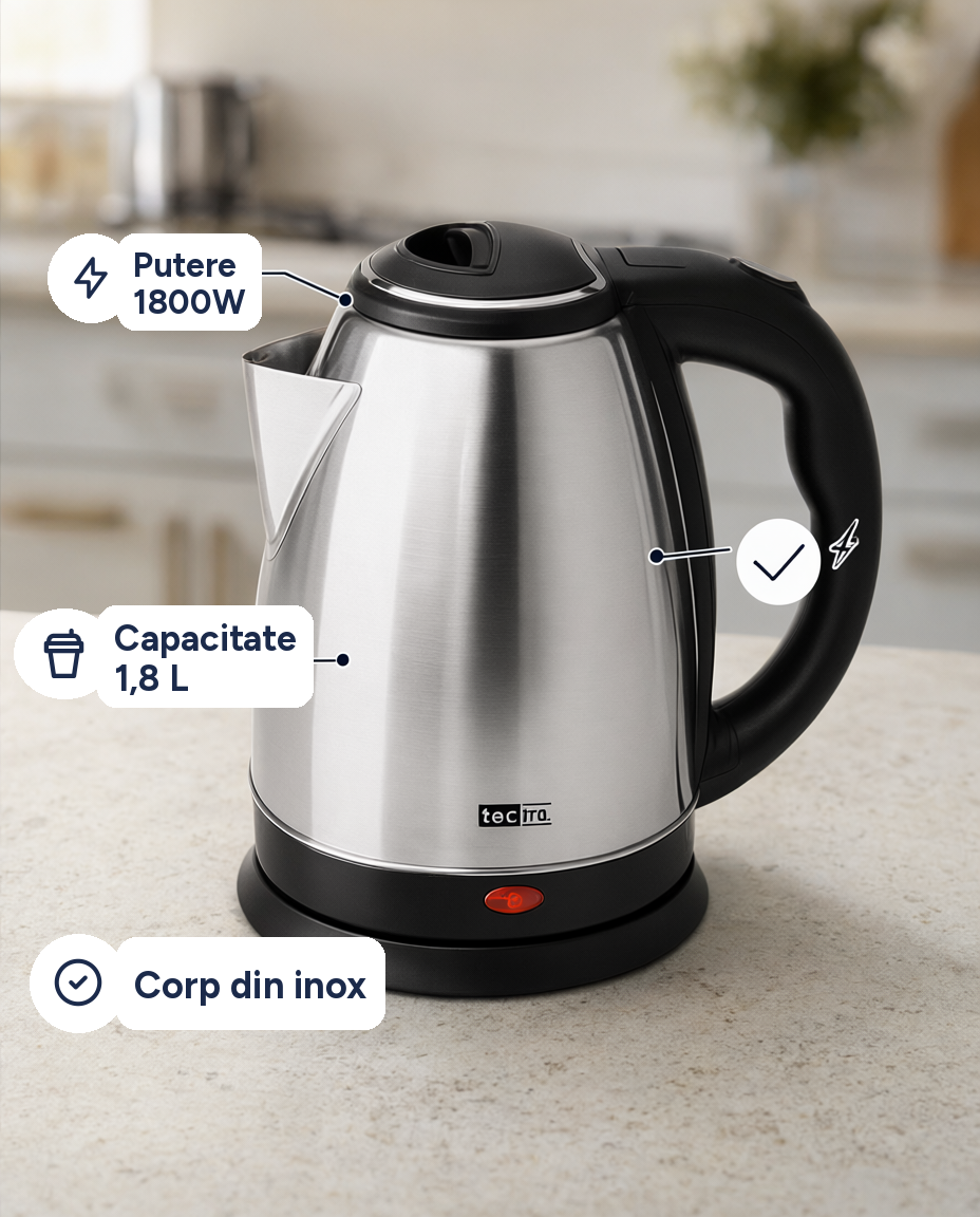 Fierbător electric din inox 1800W, 1,8 L