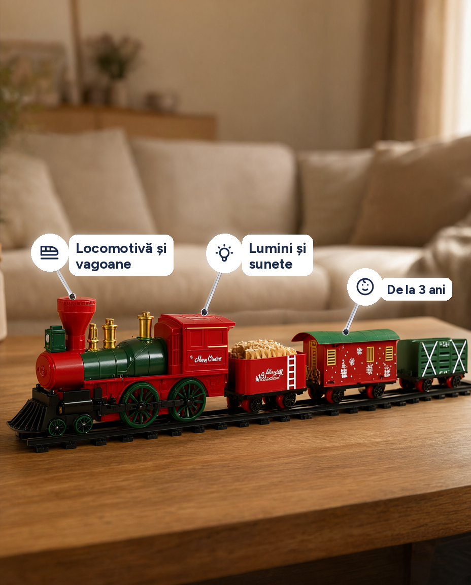 Trenuleț electric de Crăciun Christmas Train Set Deluxe, lumini și sunete
