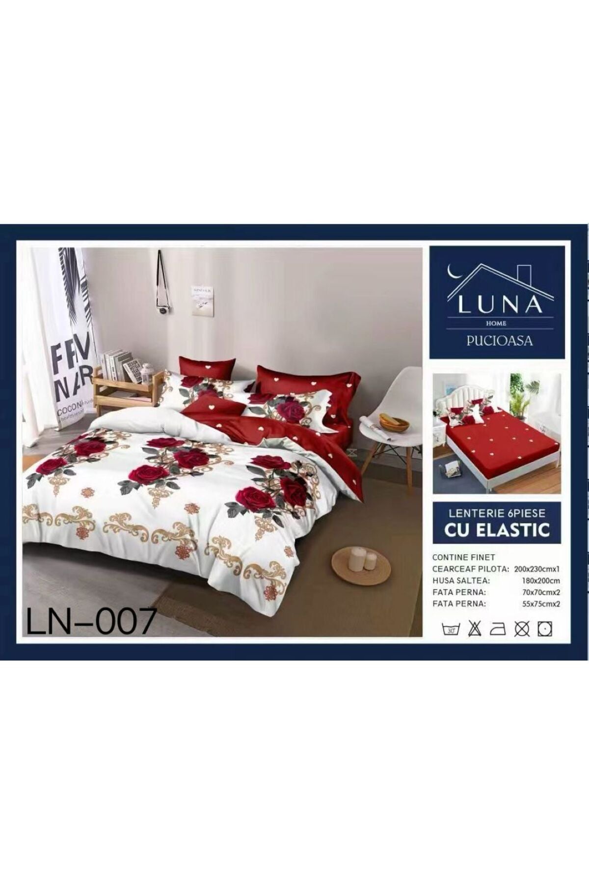 Set Lenjerie de Pat Finet 6 Piese (Pat Dublu) - Model Floral