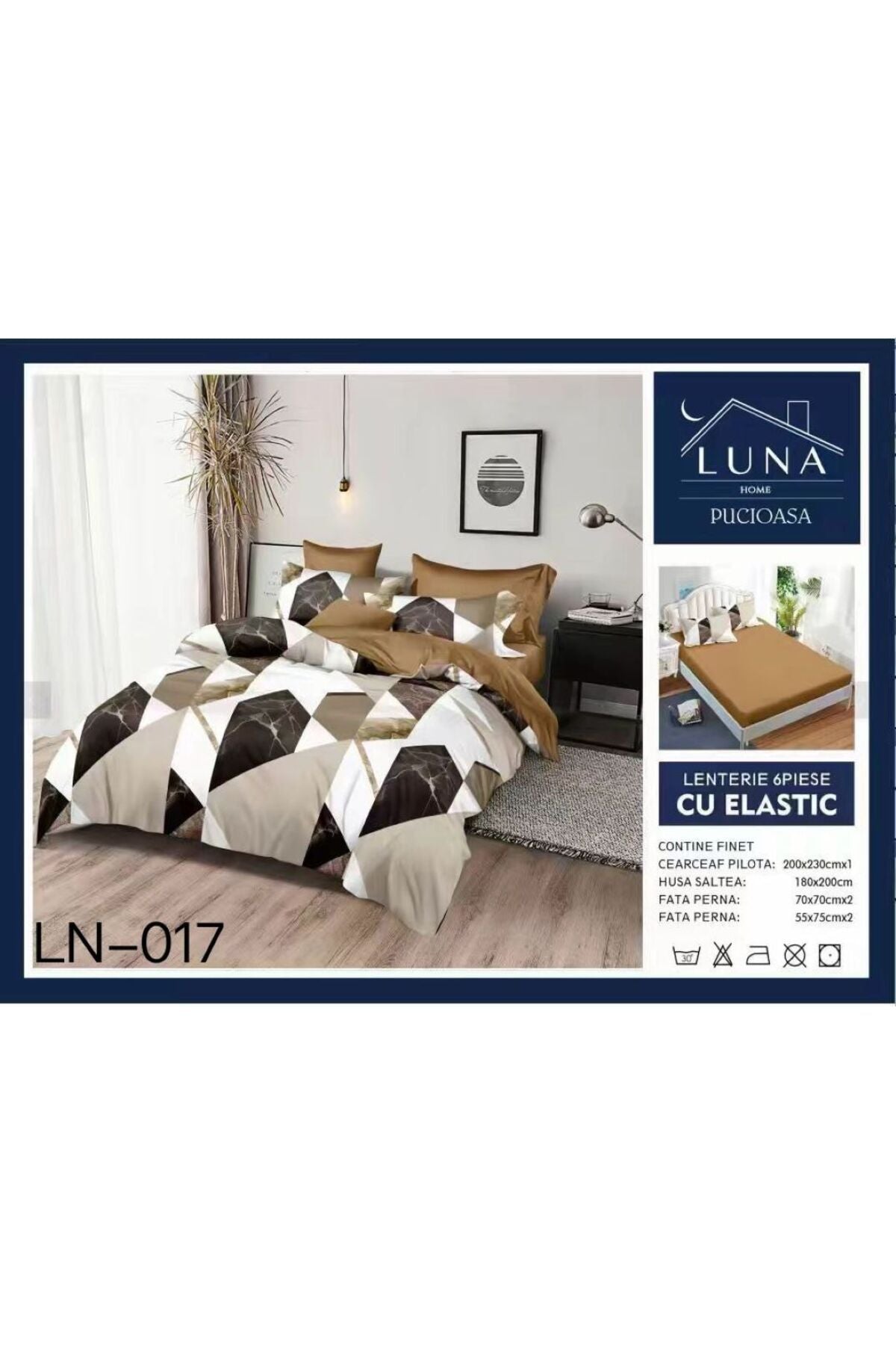 Set Lenjerie Pat Finet 6 Piese, Model Geometric, Pat Dublu