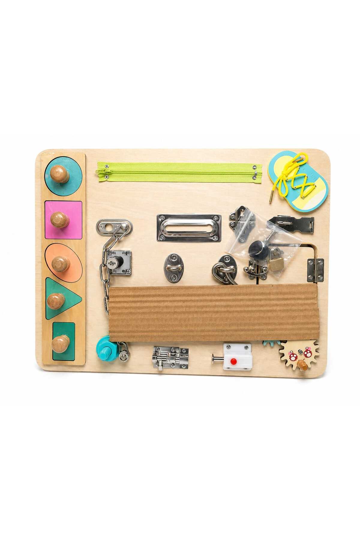 Placă Senzorială Montessori Busy Board – Joc Educativ din Lemn