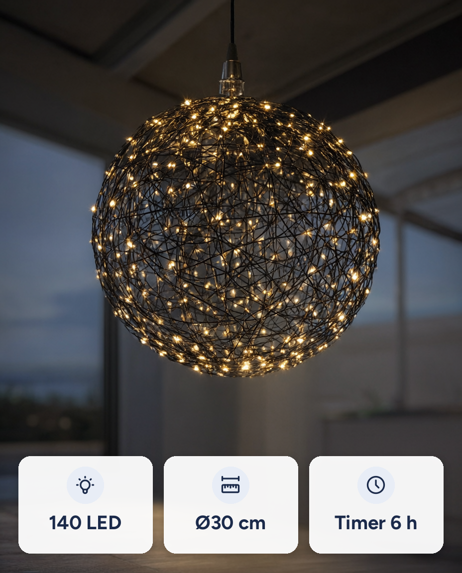 Glob luminos Twinkle, 140 LED, Ø30 cm, timer, interior și exterior