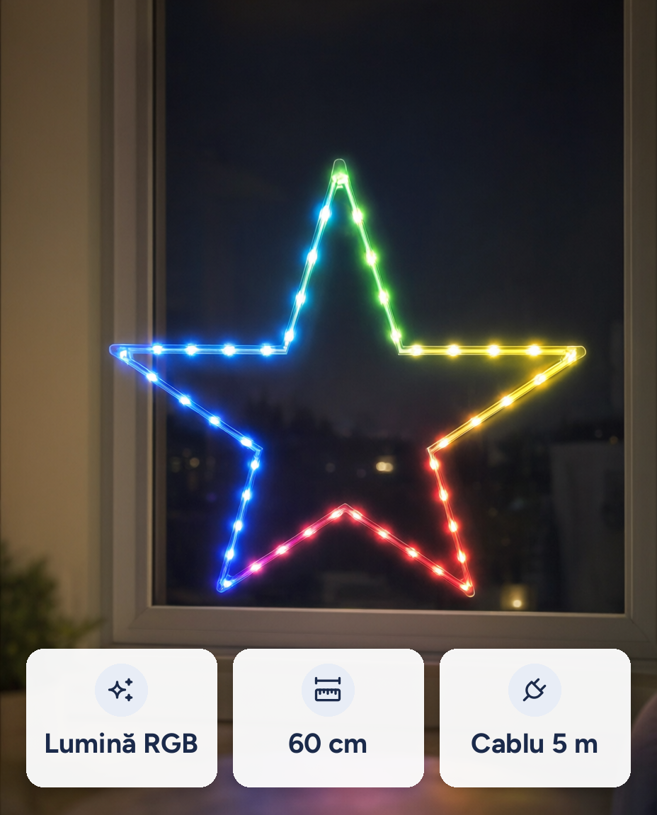 Stea luminoasă de Crăciun, LED RGB cu schimbare de culoare, 60 cm