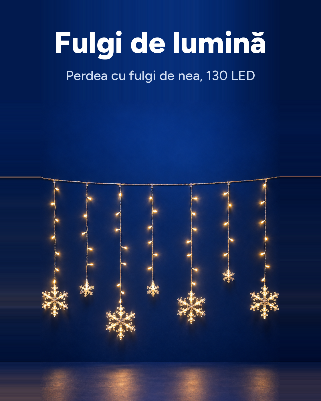 Perdea luminoasă cu fulgi de nea, 130 LED, alb cald, timer