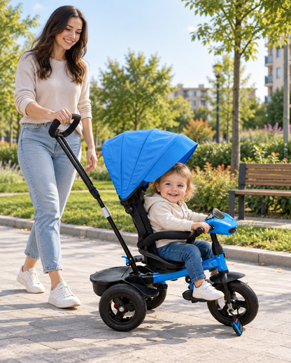 Tricicletă reversibilă pentru copii cu scaun rotativ 360° și copertină