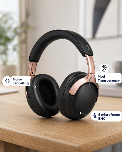 Căști wireless cu noise cancelling și mod Transparency, 5 microfoane ENC