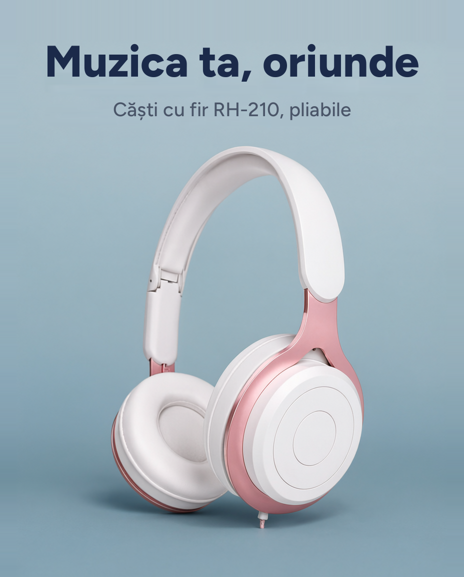 Căști cu fir Roseland RH-210, pliabile, cu microfon, jack 3,5 mm