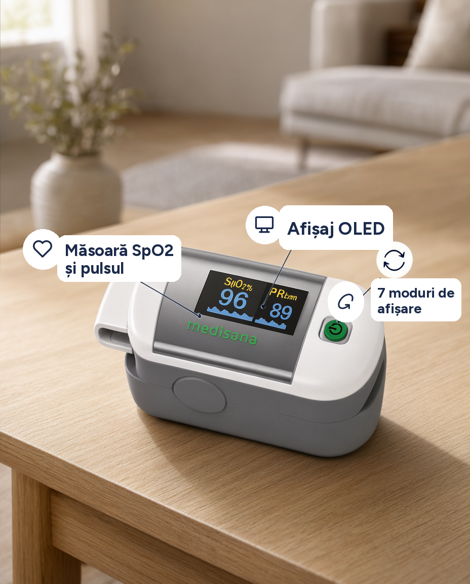 Pulsoximetru de deget Medisana PM100, afișaj OLED
