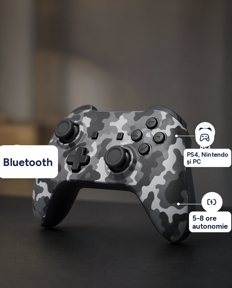 Controller Bluetooth gaming Battletron, compatibil PS4, Nintendo și PC