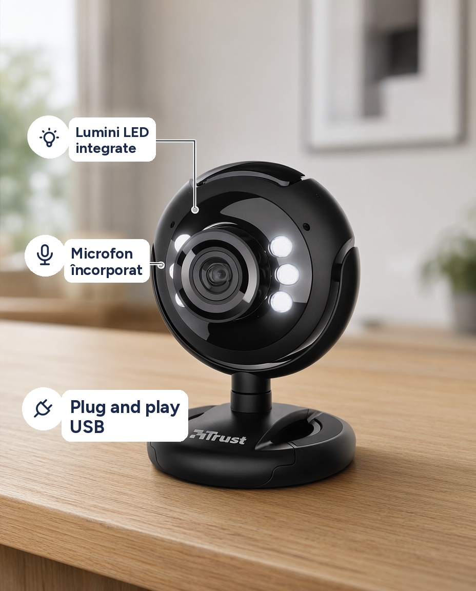 Cameră web Trust Spotlight Pro cu lumini LED integrate și microfon