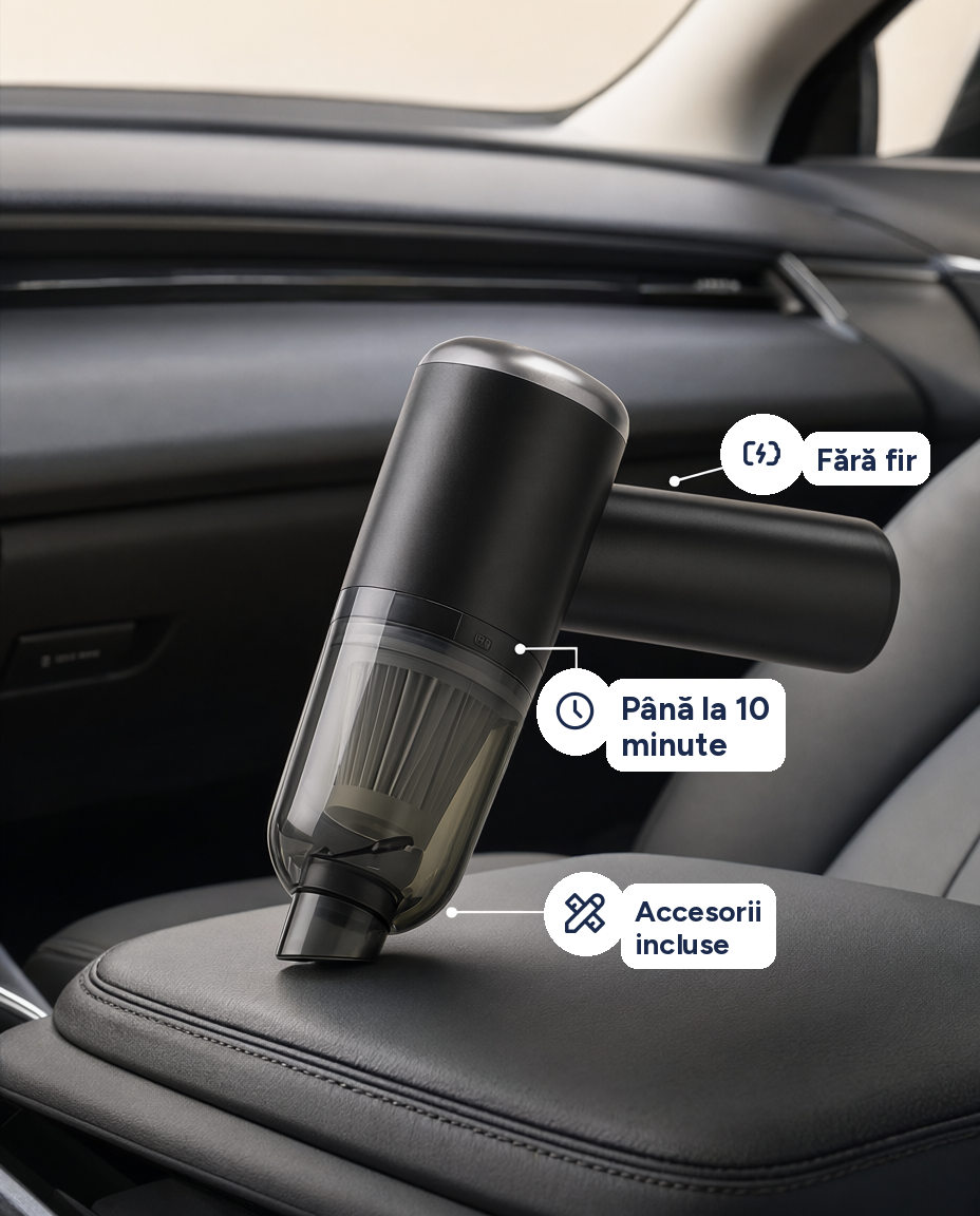 Mini aspirator fără fir pentru mașină și birou, autonomie 10 min