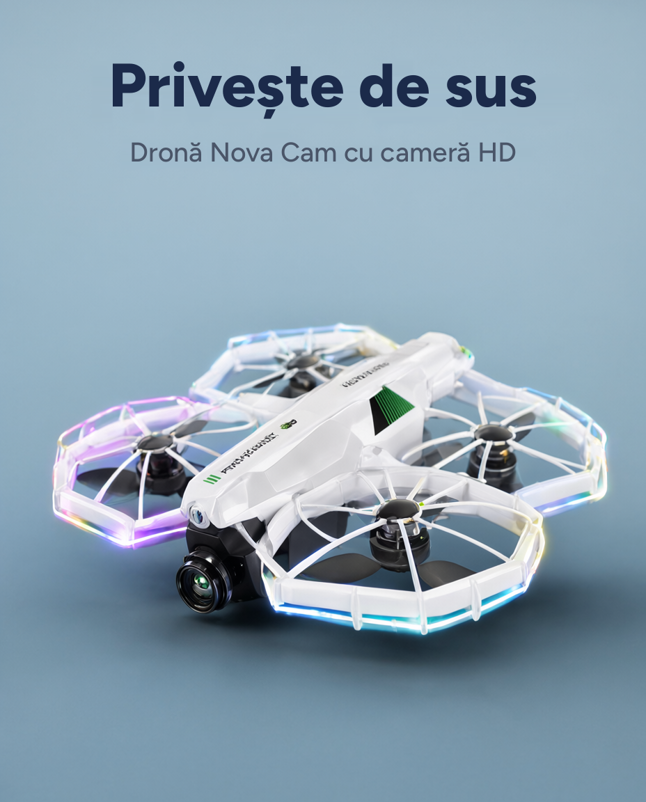 Dronă Nova Cam cu cameră HD, Wi-Fi, lumini LED, flip 360°