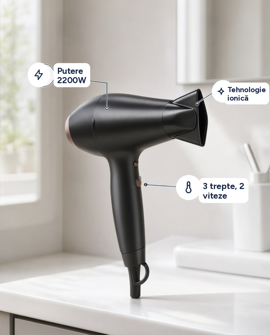 Uscător de păr Ideenwelt 2200W, ionic, 3 trepte de căldură, 2 viteze