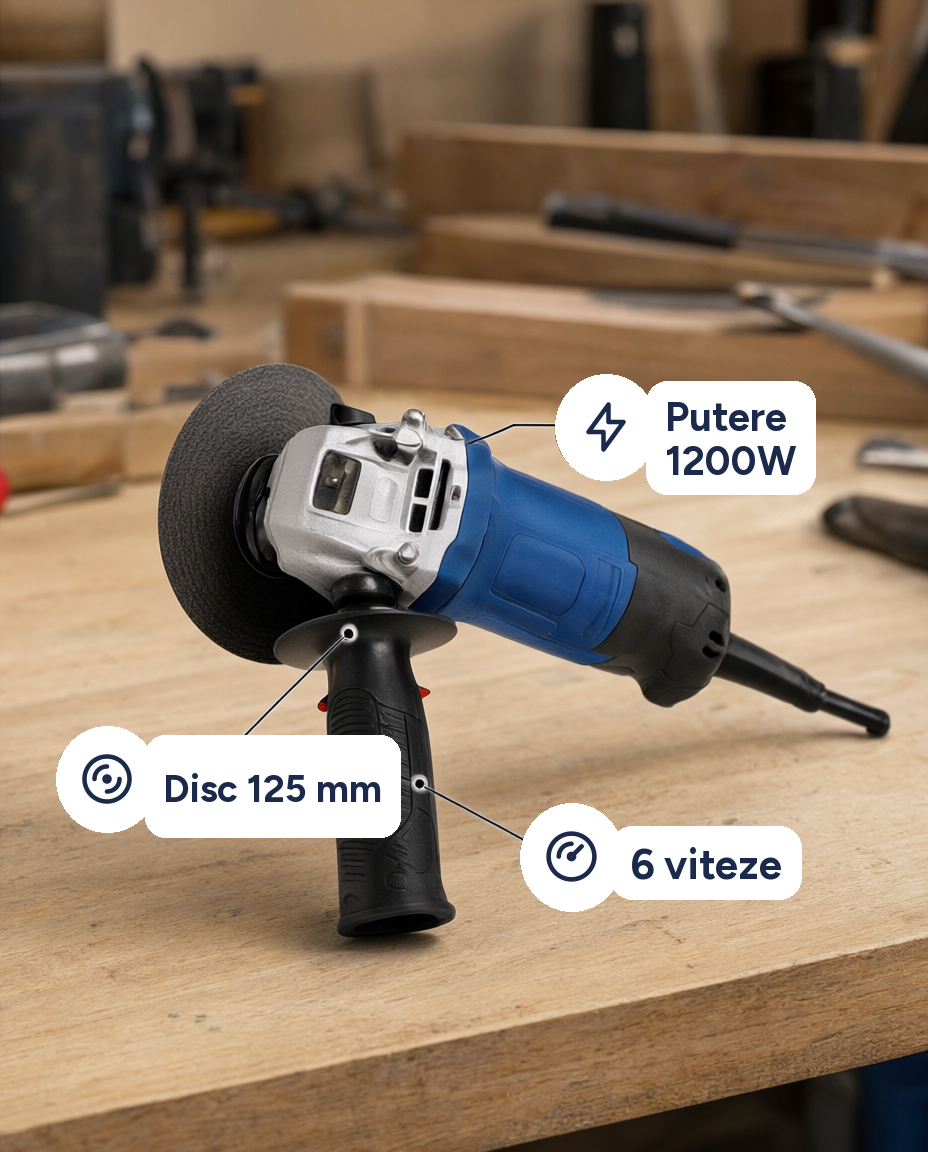 Polizor unghiular VARO 1200W, disc 125 mm, 6 viteze