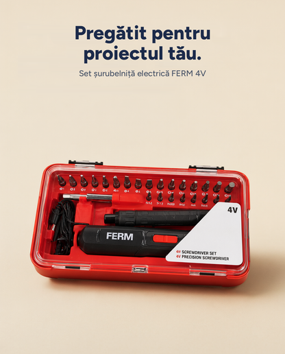 Set șurubelniță electrică de precizie FERM 4V, cu biți interschimbabili