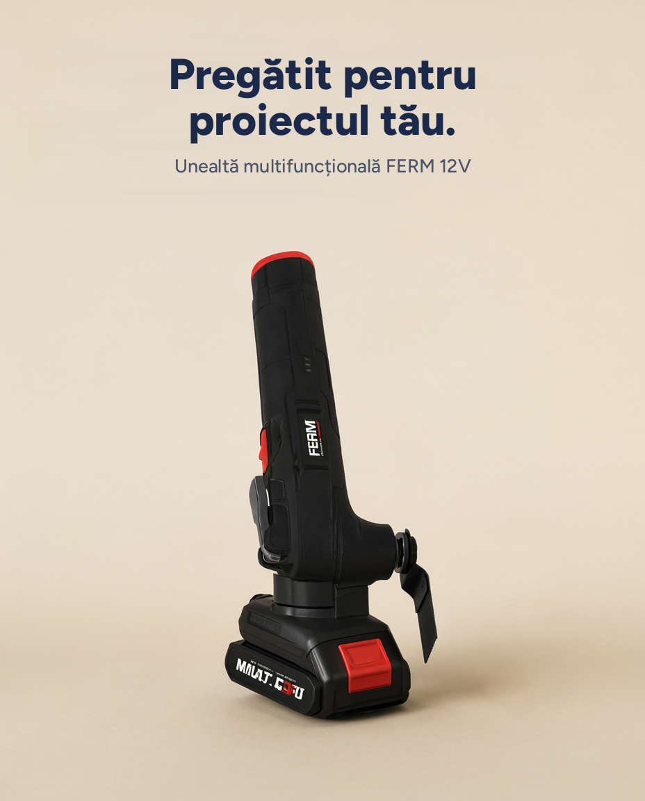 Unealtă multifuncțională fără fir FERM AX Power 12V, acumulator 1,5 Ah