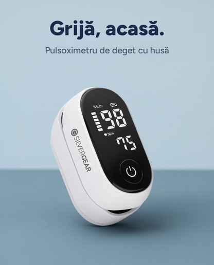 Pulsoximetru de deget Silvergear, SpO2 și puls, cu husă