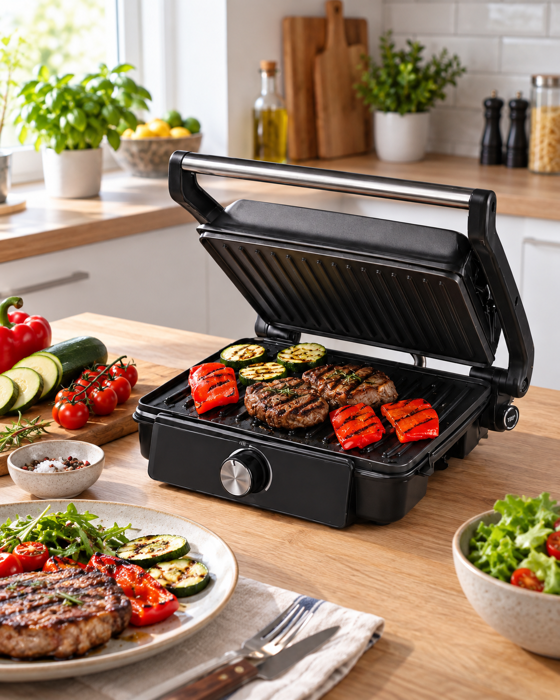 Grill electric de contact Ideenwelt 1200W, antiaderent, deschidere 180°