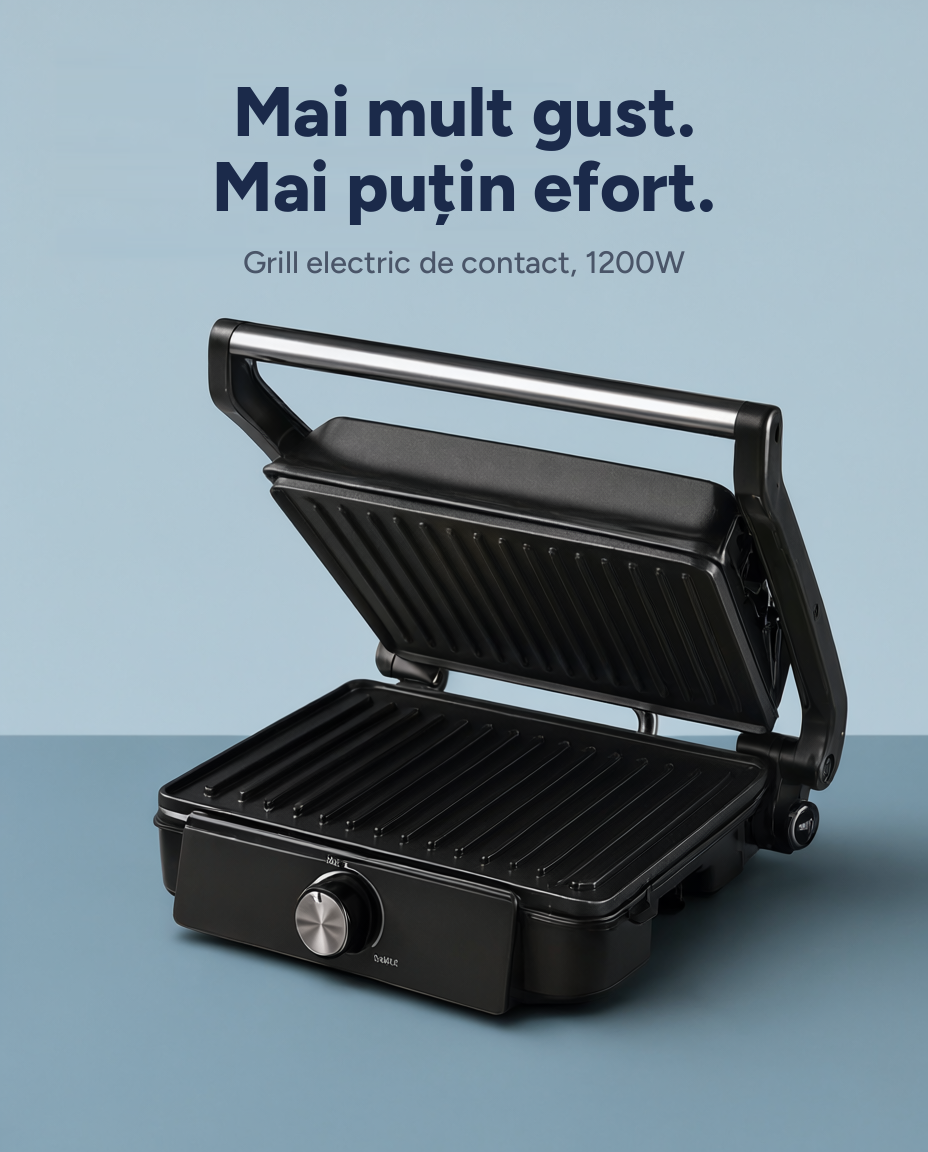Grill electric de contact Ideenwelt 1200W, antiaderent, deschidere 180°
