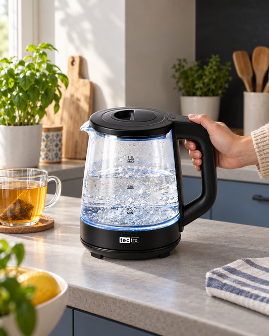 Fierbător electric din sticlă 1500W, 1,5 L, iluminare LED
