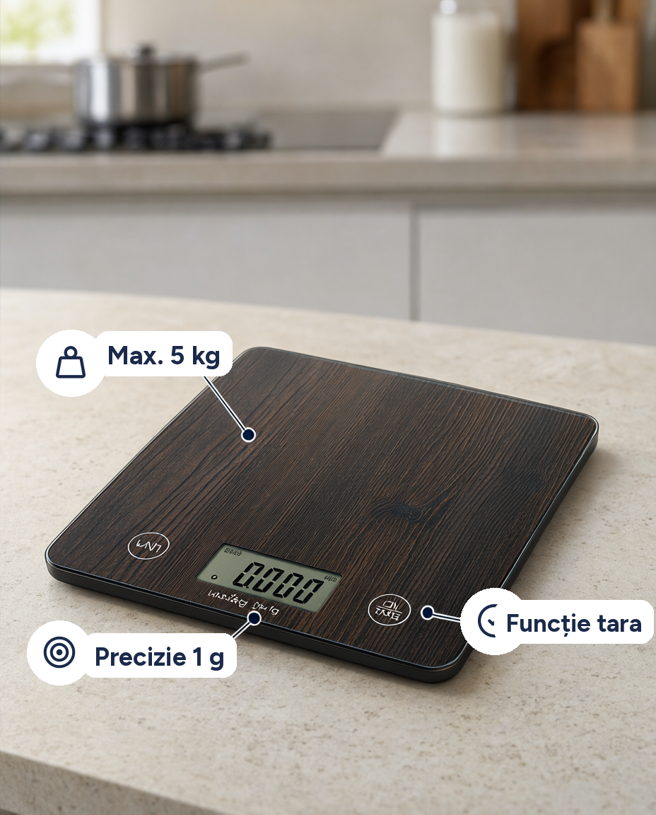 Cântar de bucătărie digital, max. 5 kg, precizie 1 g