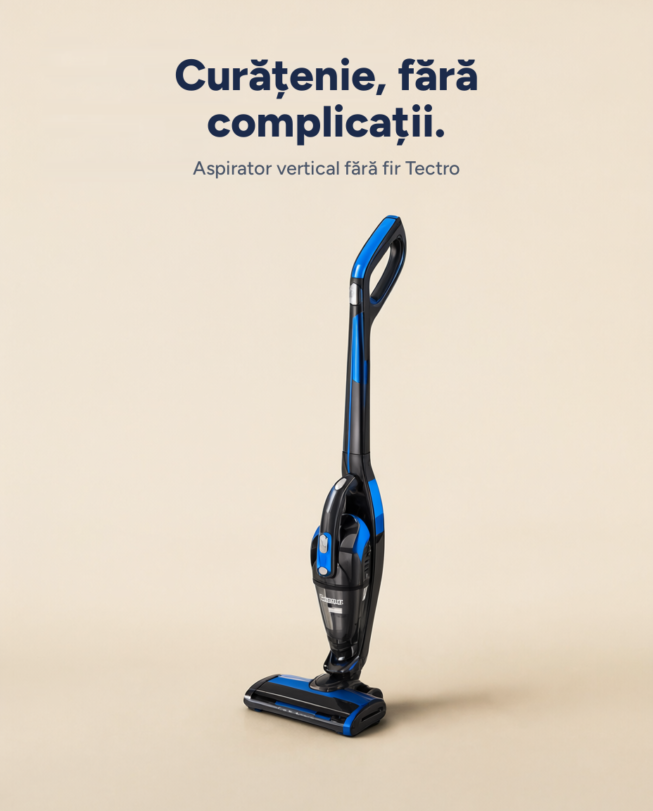 Aspirator vertical fără fir 2 în 1 Tectro, 0,8 L, 2 viteze, LED