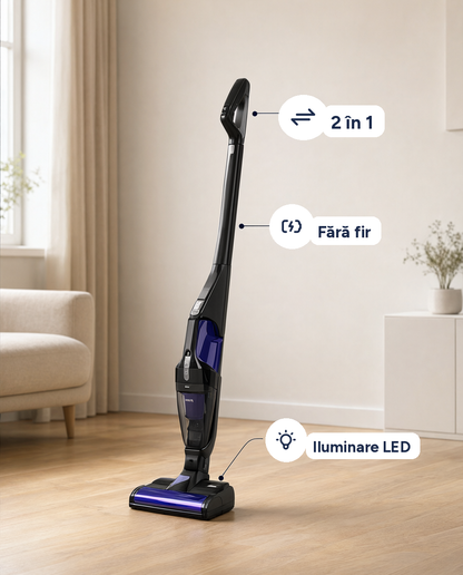 Aspirator vertical fără fir 2 în 1, iluminare LED