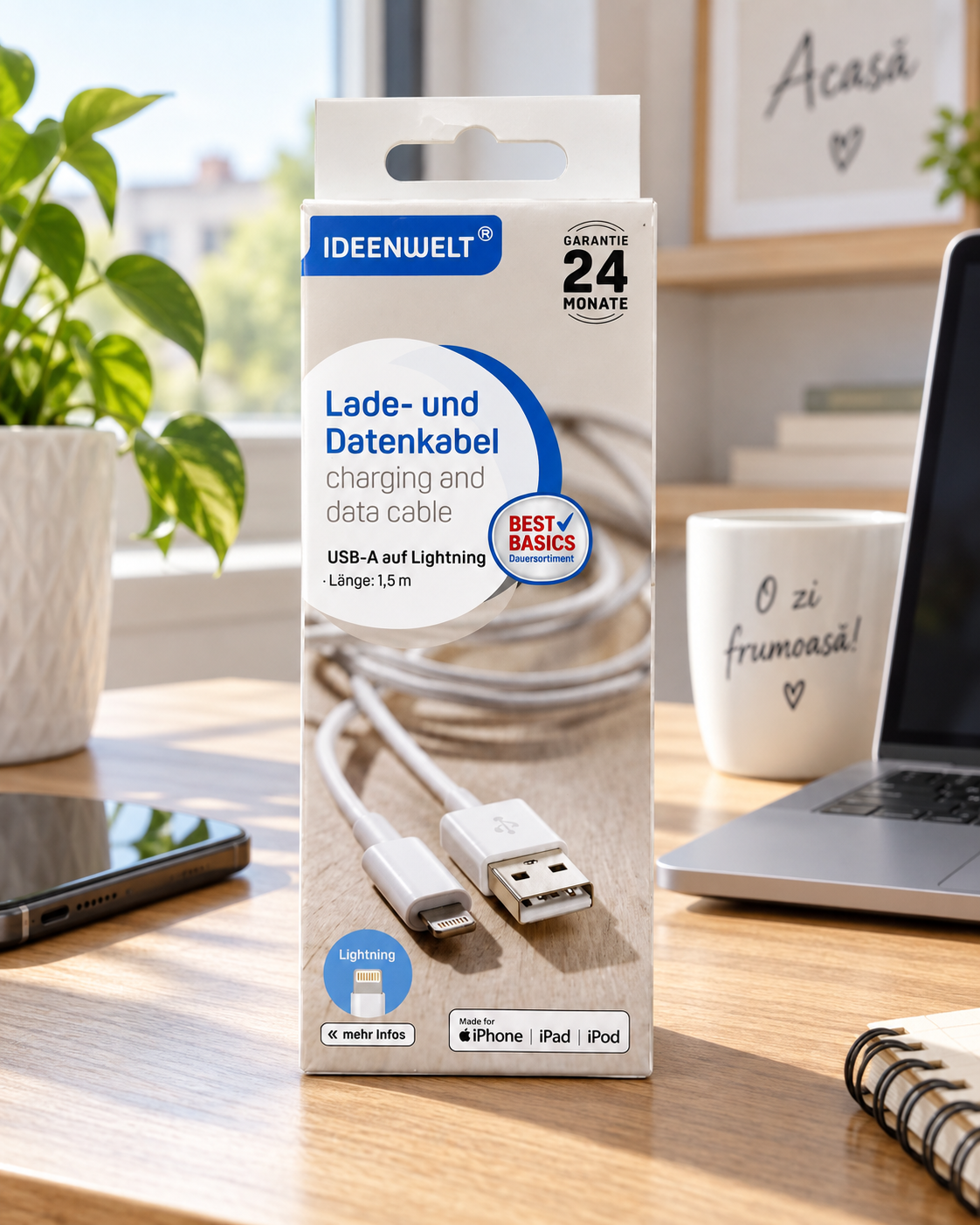 Cablu USB-A la Lightning, 1,5 m