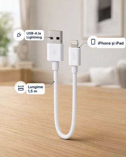 Cablu USB-A la Lightning, 1,5 m