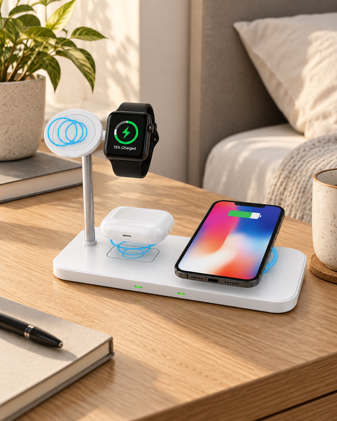 Încărcător wireless 3 în 1 pentru telefon, smartwatch și căști