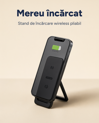 Stand de încărcare wireless rapid, pliabil, compatibil Qi