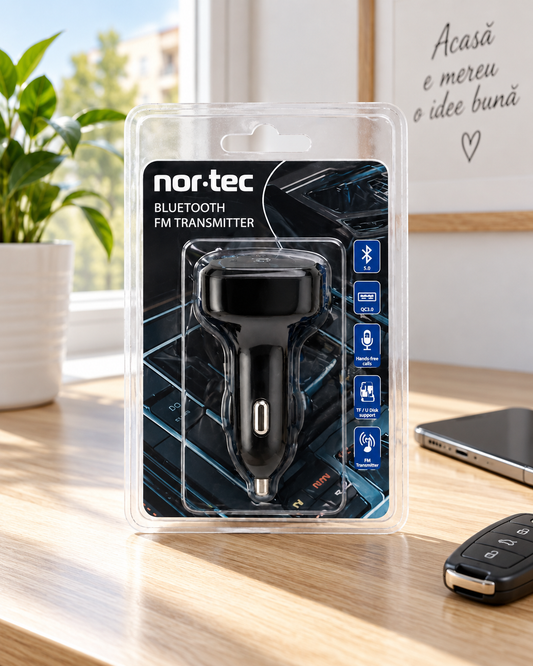 Transmițător FM Bluetooth pentru mașină, apeluri hands-free