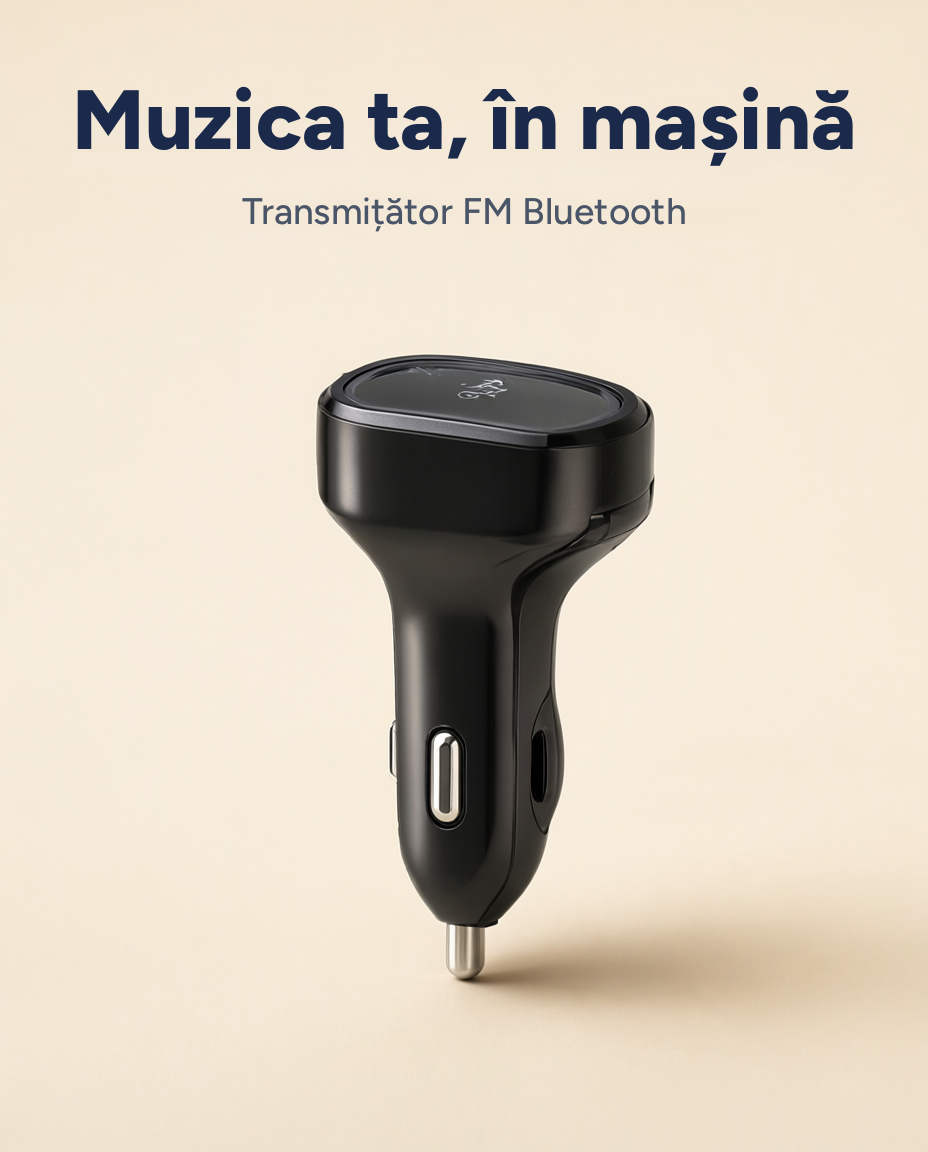Transmițător FM Bluetooth pentru mașină, apeluri hands-free
