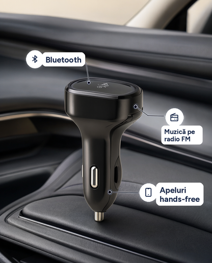 Transmițător FM Bluetooth pentru mașină, apeluri hands-free