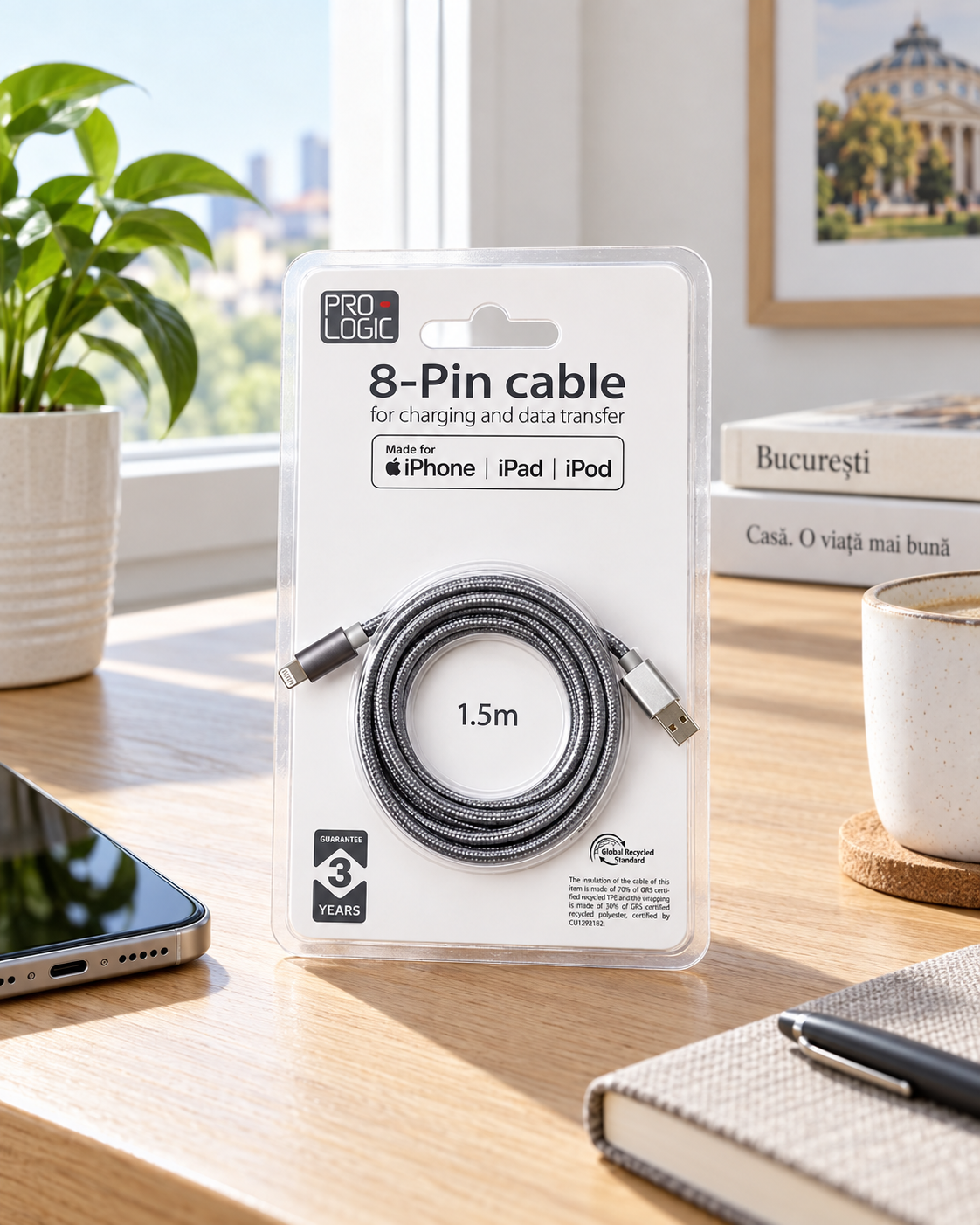 Cablu Lightning 8-pin, 1,5 m, încărcare și transfer de date
