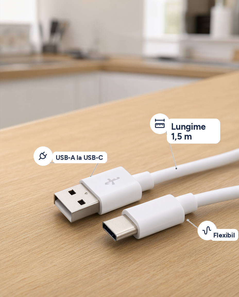 Cablu USB-A la USB-C, 1,5 m
