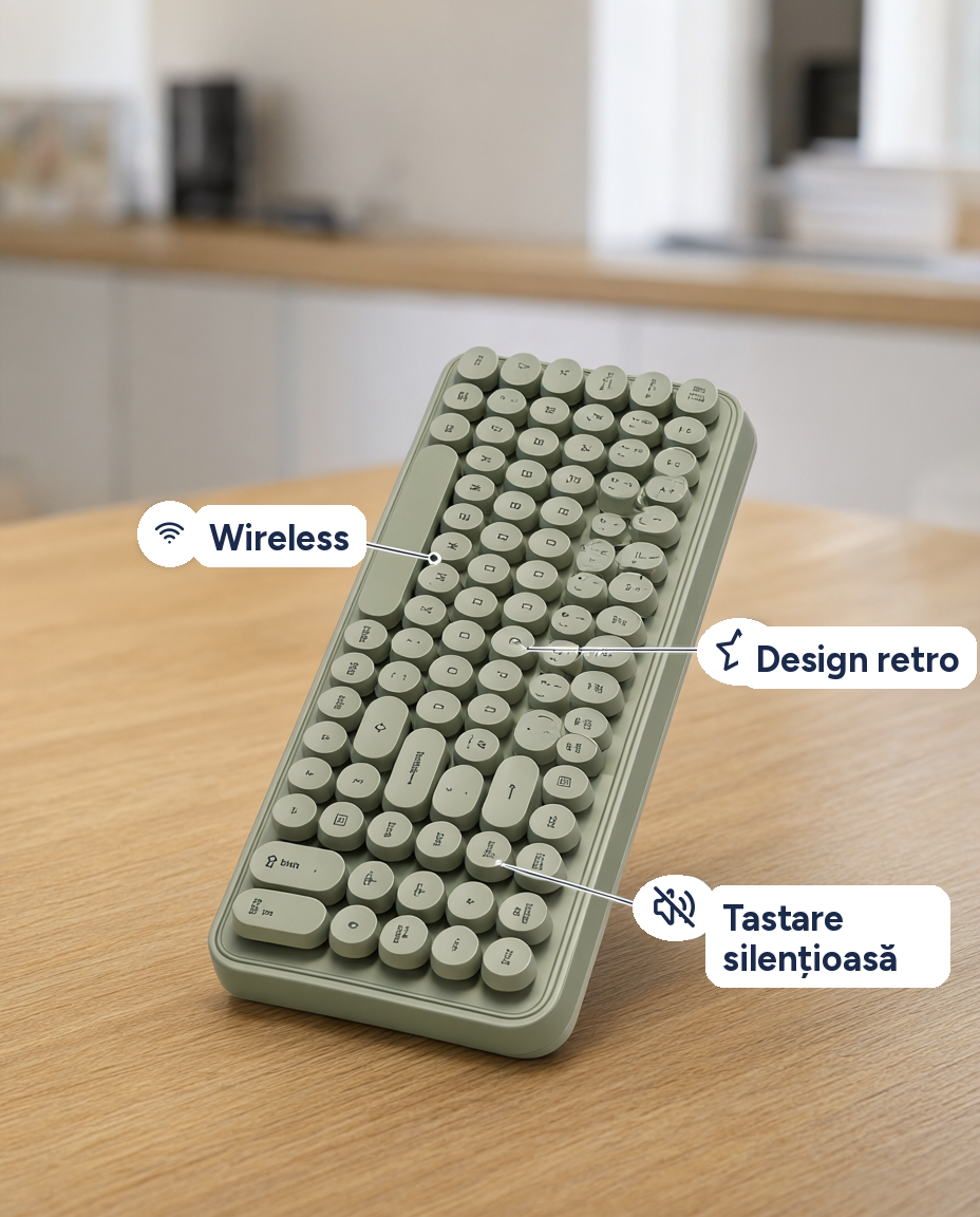 Tastatură wireless cu design retro