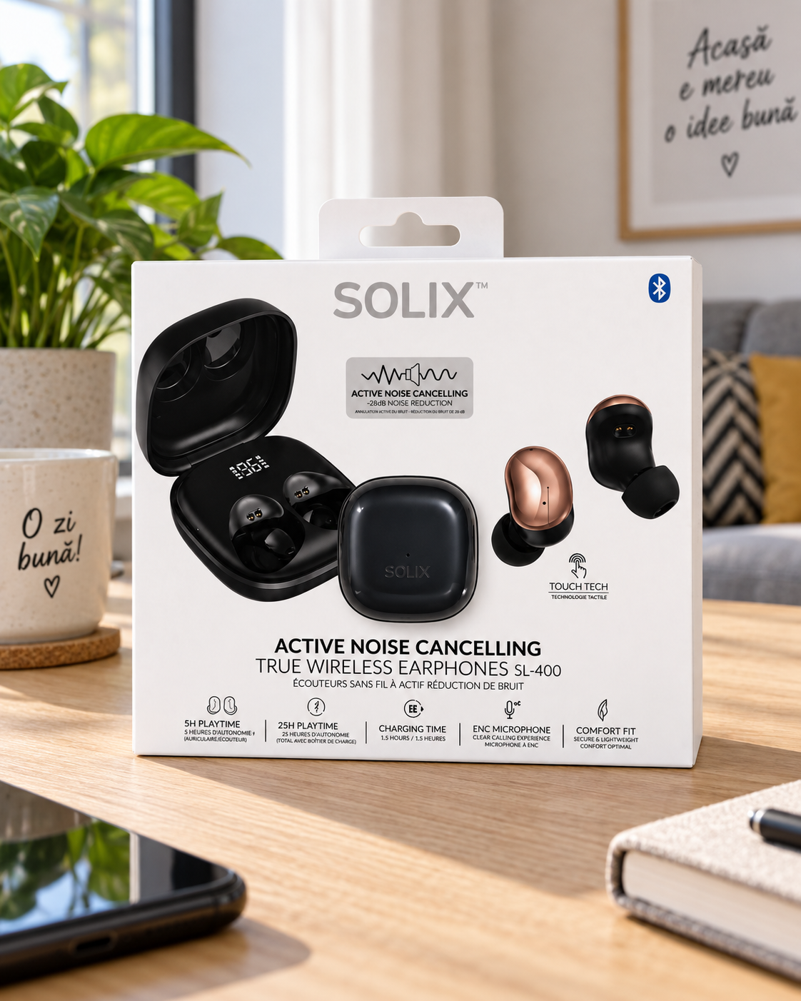 Căști wireless Solix SL-400 cu anulare activă a zgomotului