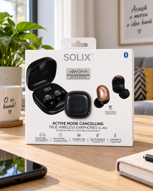 Căști wireless Solix SL-400 cu anulare activă a zgomotului