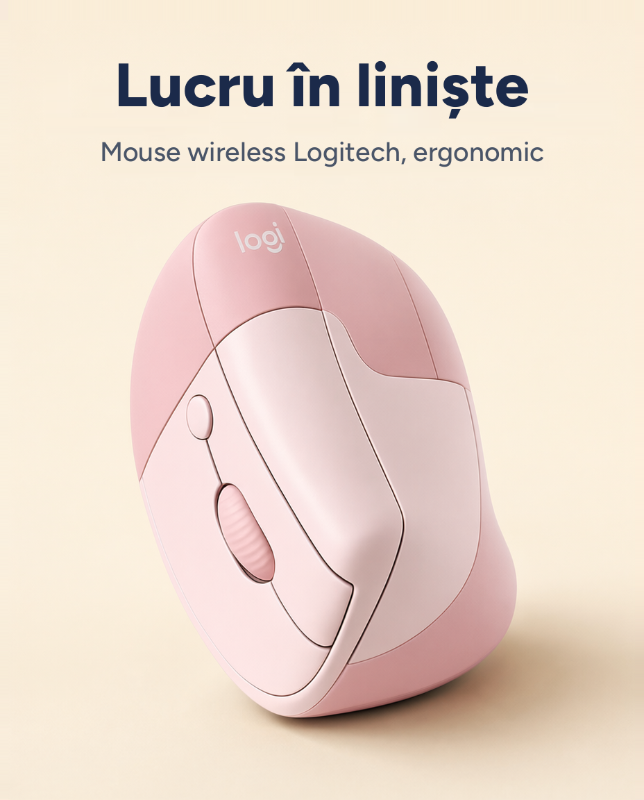 Mouse wireless Logitech (Logi), ergonomic, silențios