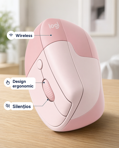 Mouse wireless Logitech (Logi), ergonomic, silențios