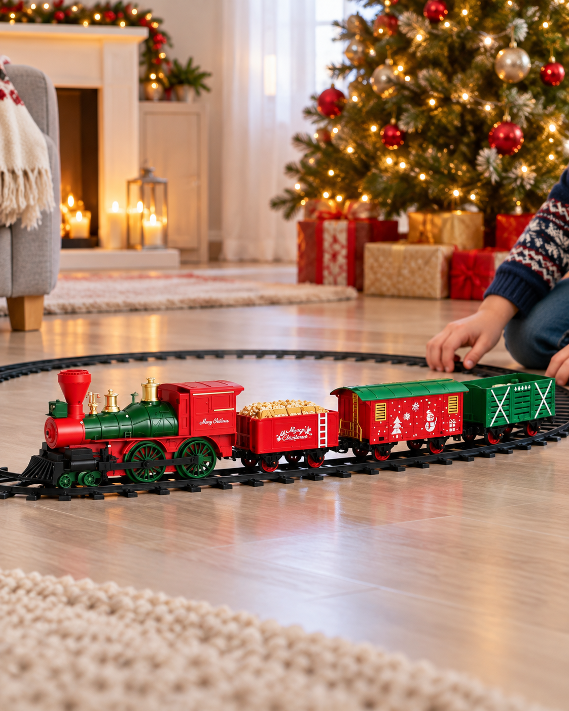 Trenuleț electric de Crăciun Christmas Train Set Deluxe, lumini și sunete