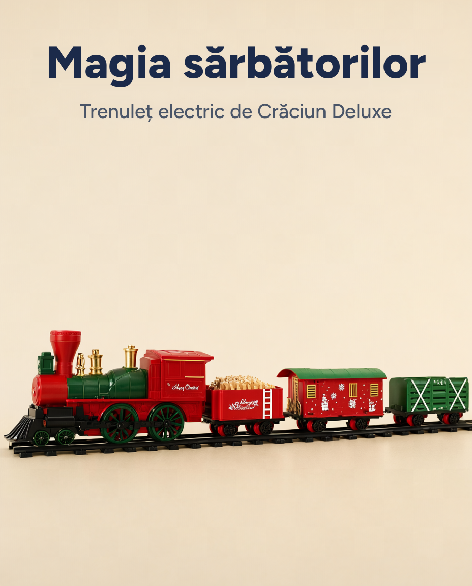 Trenuleț electric de Crăciun Christmas Train Set Deluxe, lumini și sunete
