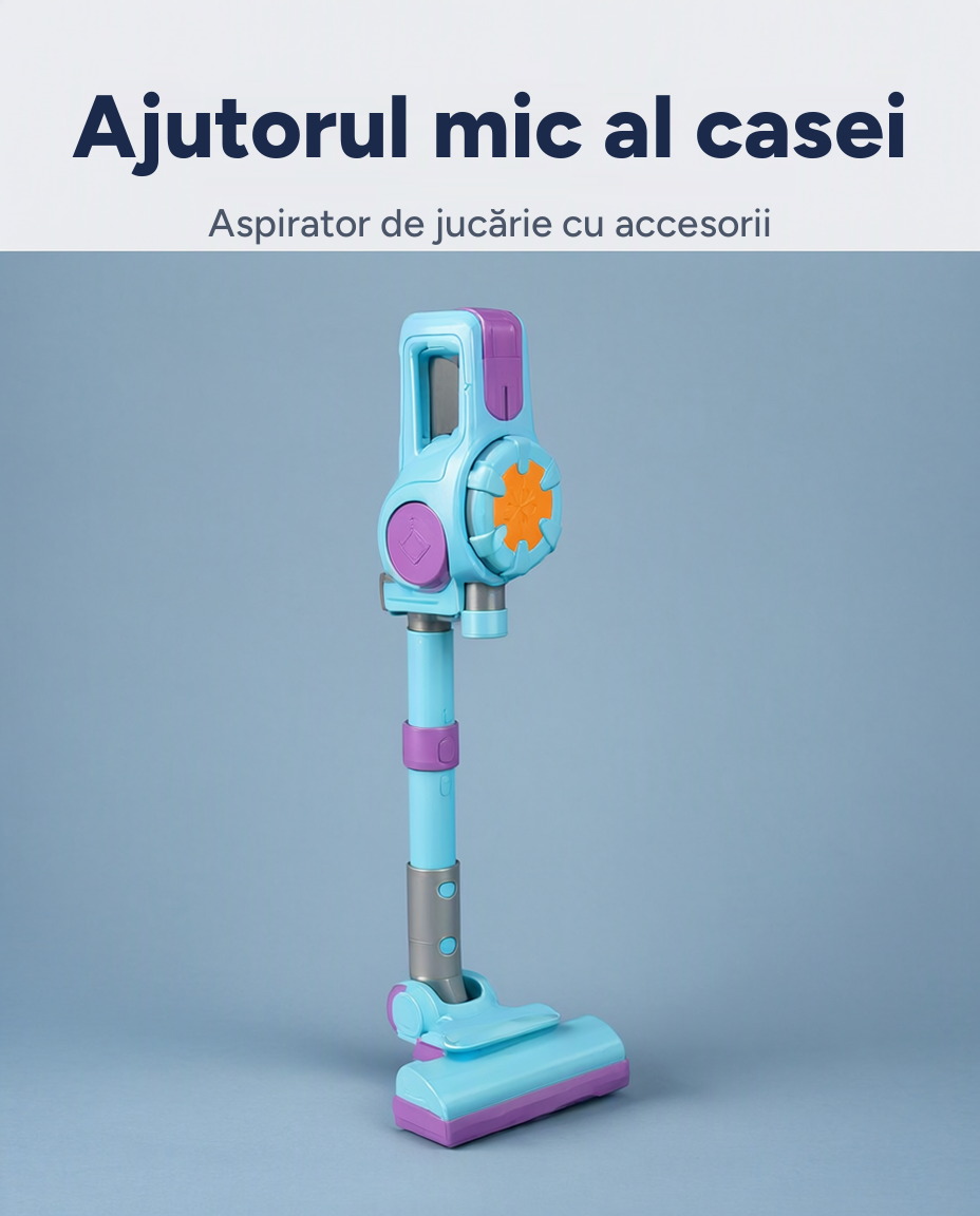 Aspirator de jucărie pentru copii cu tijă extensibilă și 4 accesorii