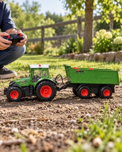 Tractor de fermă cu telecomandă și remorcă basculantă, 2,4 GHz