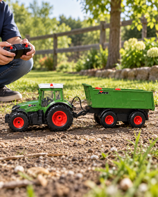 Tractor de fermă cu telecomandă și remorcă basculantă, 2,4 GHz