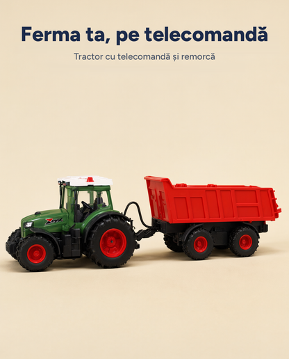 Tractor de fermă cu telecomandă și remorcă basculantă, 2,4 GHz